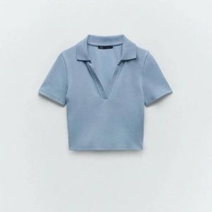 ZARA Ribbed Cropped Polo Shirt